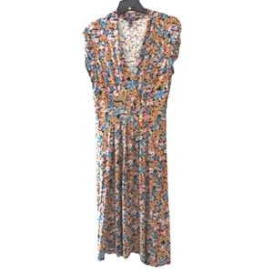 LONG TALL SALLY Floral Midi Dress V Neck Cap Sleeves Size 8